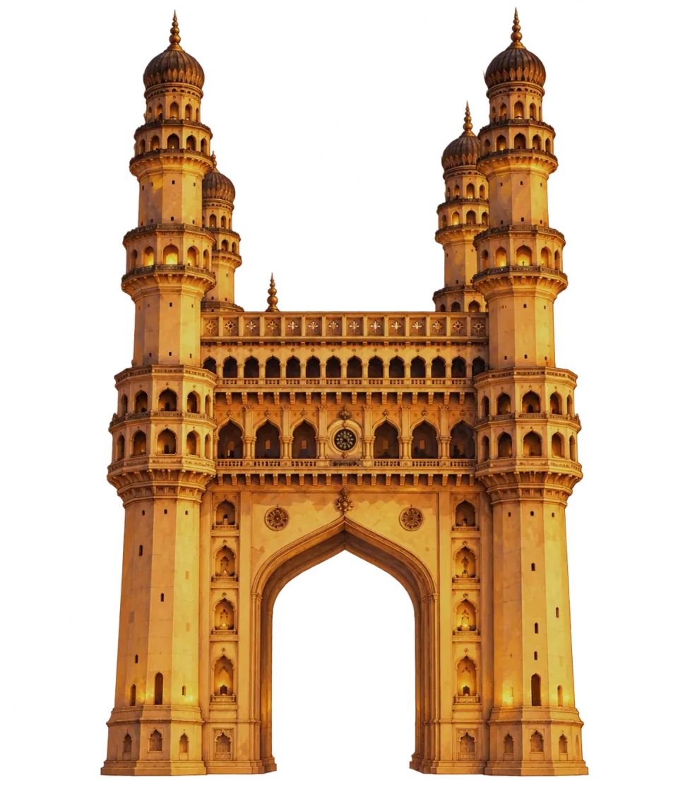 The illuminated Charminar rising above the market